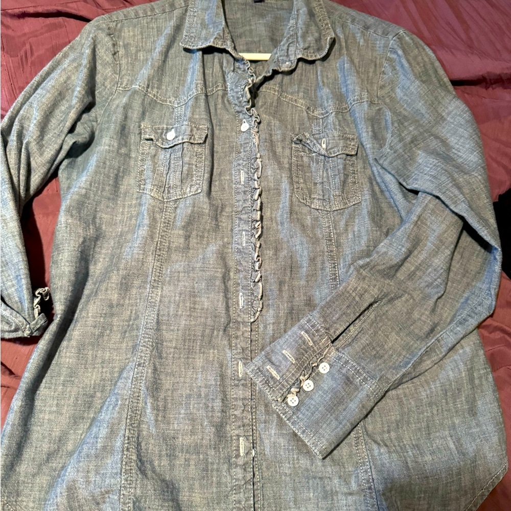 Gap button down blue jean shirt